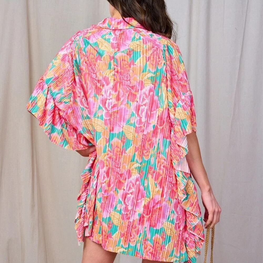 Fantastic Fawn Pink and Green Floral Oversized Tunic Shirt or Dress Size Small - Picture 3 of 3